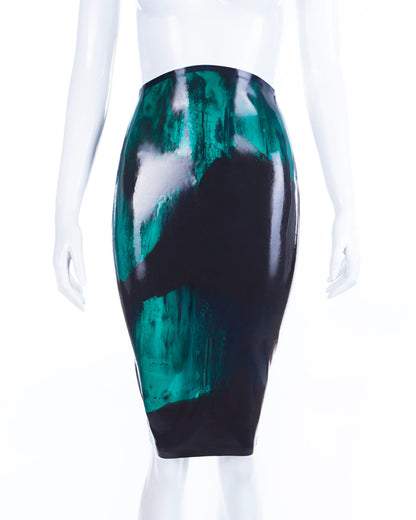 Marble latex pencil skirt