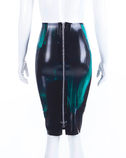 Marble latex pencil skirt